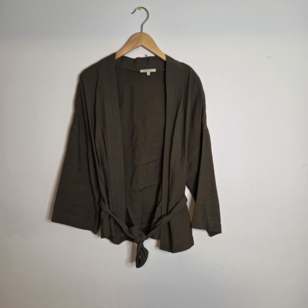 Humility Kimono Style Olive Green Open Front Jacket Size 38